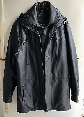 23rd St Men's  Black Leather Jacket Double Closure  Removable Liner/Hood Sz  M • $44.99