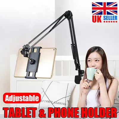 360° Flexible Long Arm Tablet Stand Mount Lazy Bed Desk Phone Holder Universal • £8.69