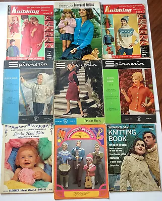 Vintage Lot (9) Knit Crochet Needlecraft Booklets Magazines 1960’s Spinnerin • $16