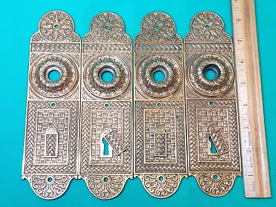 2 Pair Of Gothic Late 1890's-1900's Gold Embossed Door Plates Escutcheons 4pcs • $75