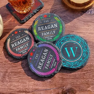 Custom Made Monogram Personalized Slate Stone Drink Coasters Set • $40