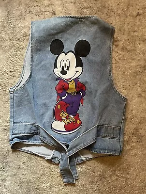 Vintage 90s Mickey Mouse Graphic Denim Vest MEDIUM Jerry Leigh • $50