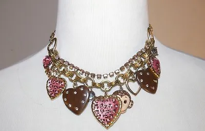 Betsey Johnson Jungle Monkey Cheetah Heart Charm Statement Necklace Jewelry • $98