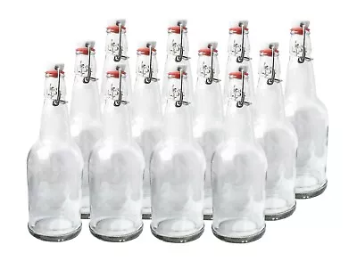 16 Oz Glass Flip-Top Bottles (12-Pack Clear) Kombucha Brewing Bottles Swing Top • $64.99