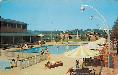 Williamsburg VA~Motor House Pool~Lamps Over Patio Umbrellas~Sun Bather 1972 • $5