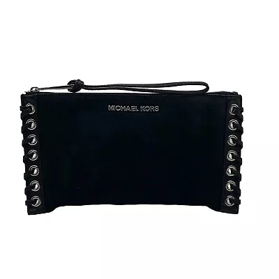 Michael Kors Black Leather And Suede Eyelet Clutch • $120