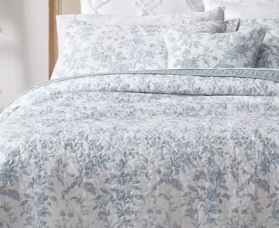 Laura Ashley Bedding Queen 3pc Quilt Sham Set Amberley Spa Blue Toile Floral New • £77.20