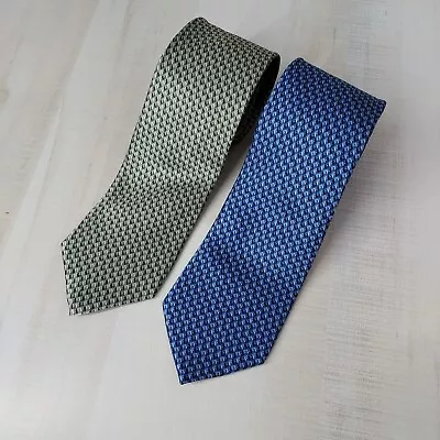 Lot Of 2 Arrow Blue Green Geometric Pattern Silk Standard Width Dress Ties • $25