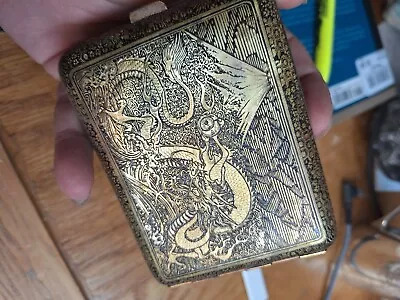 Japanese Meiji Cigarette Case Bronze Golden Dragon And Fuji Antique Handmade  • $180