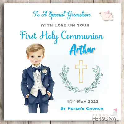Boys First Holy Communion Card Grandson Son Godson Nephew Brother Personalised • £2.99