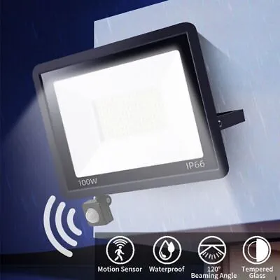 LED IP66 Floodlight Motion Sensor PIR Flood Light Security Outdoor Light 30-100W • £16.49