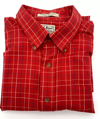 LL Bean Button Down Shirt Large Short Sleeve Traditional Fit Red Plaid Pocket • $12.50