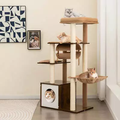 Modern Multi Level Cat Tree Tower With Large Hammock Brown • $189.95
