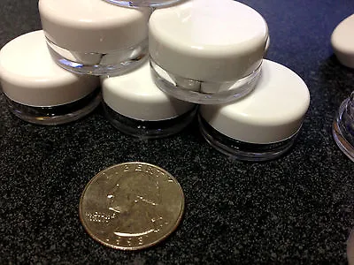 Beauty Containers Empty 3 Gram Plastic Small Cosmetic Jars White Lid (100) 5052 • $48.95