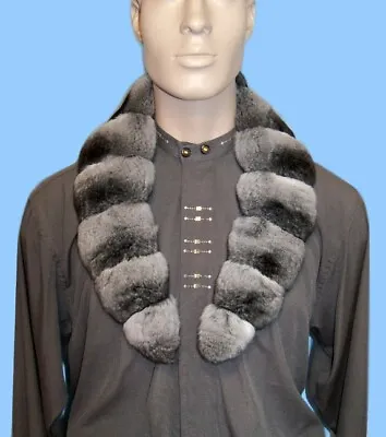 NEW Mens GENUINE CHINCHILLA FUR JACKET - COAT COLLAR - SCARF 38 Inch Length • $329