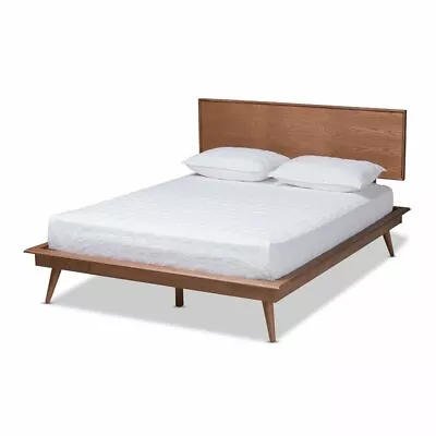 Baxton Studio Karine Mid-Century Wood Queen Platform Bed In Walnut Brown • $364.99