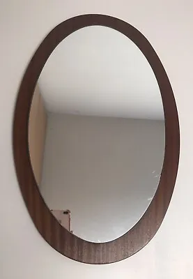 Vintage Mid Century Danish Style Teak Wall Mirror Oval 22  X 14  1960s 70s MCM • £44.99