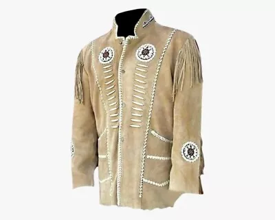 Men Western Cowboy Style Suede Leather Jacket With Fringes Men Leather Jacket • $59.99