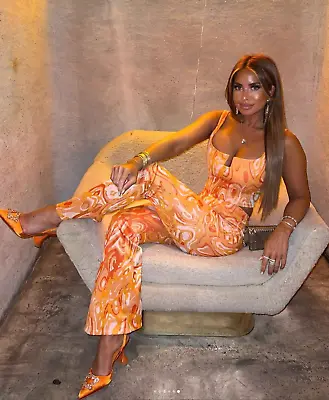Zara Jacquard Abstract Orange Printed Trousers Size S Festival 70s Boho • £20