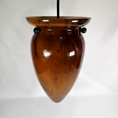 Vintage Large 12  Solid Amber Swirl Glass Pendant Light Fixture 1970's Hardwired • $59.99