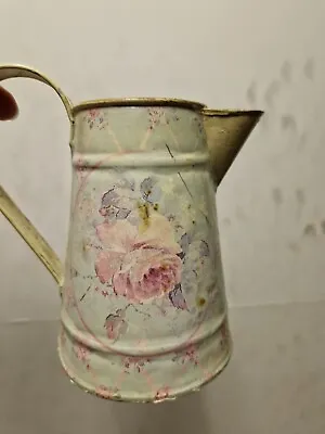 Vintage Style Metal Floral Rose & Home Print Flower Gift Pot - Pot Or Jug • £8.50