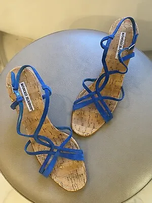 Manolo Blahnik Suede Sandal 39.5 Blue • $50