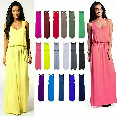 Women Ladies Maxi Dress Jersey Puffball Toga Balloon Racer Back Vest Dress UK  • £7.99