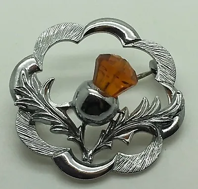 Mizpah Citrine  Thistle Brooch Pin  Silver Tone  Kilt  Scottish Celtic  Cloak #2 • $25