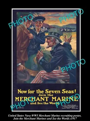 OLD 8x6 HISTORIC PHOTO OF WWI USA NAVY MERCHANT MARINE RECRUITING POSTER C1917 • $5.79