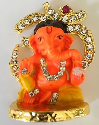 Mini Lord Ganesha In OM Religious Symbol Metal Idol Car Dashboard Statue H-1.8  • $6.50