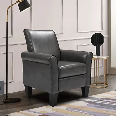 Mid-Century Modern Accent Leather Arm Chair Comfy Upholstered Single Sofa • $168.54