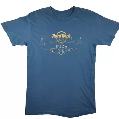 Hard Rock Cafe Ibiza Spain T Shirt S Blue Graphic Double Print Tee Guitar • $18.93