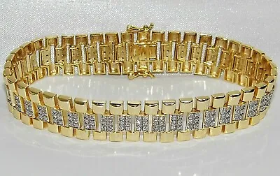 9ct Yellow Gold On Silver Men's Diamond Rolex Watch Strap Bracelet • $319.07
