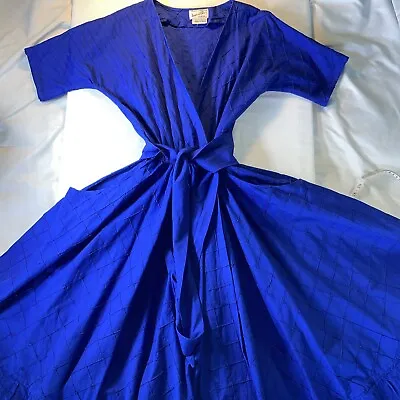 Vintage Designer Jesus A Diaz Blue Wrap Dress W/ Pockets Mexico • $41.99