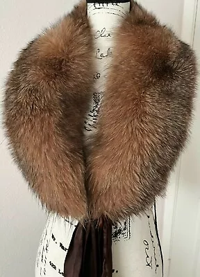 ADRIENNE LANDAU Designer  Fox Fur  Large Collar  Stole Wrap W/silk Tie. • $179.99