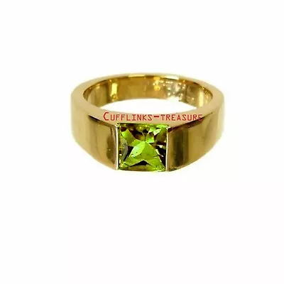 Natural Peridot Gemstone With 925 Sterling Silver Gold Plated Ring For Men's • £77.88