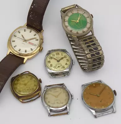 Job Lot 6 X Vintage Mens Mechanical Wristwatches Rotary Audax Fero Spares Repair • $1.25