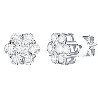 2.14 Ct - Gift Near White Real Moissanite Diamond Cluster Silver Earrings • $0.99