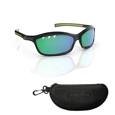 RayZor Black Sports Wrap Sunglasses Uv400 Vented Green Mirrored Lens RRP£49 (401 • £14.95