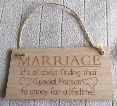 Wooden Slogan Hanging Plaque ‘Marriage’ • £1.50