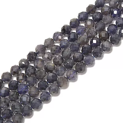 Natural Dark Color Iolite Hard Cut Faceted Round Beads Size 5mm 7mm 15.5''Strand • $12.59