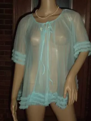 Vintage Lingerie Blue Sheer Chiffon Bed Jacket Sz. L • $25