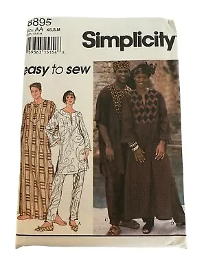 Simplicity Sewing Pattern 8895 Misses Mens Caftan Top Pants Hat Headwrap XS-M UC • $5.39