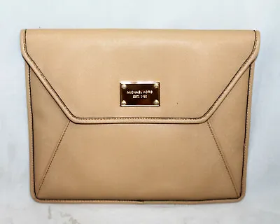 MICHAEL KORS Tablet IPad Envelope Sleeve Folio Case Tan Faux Lthr Snap Closure • $28