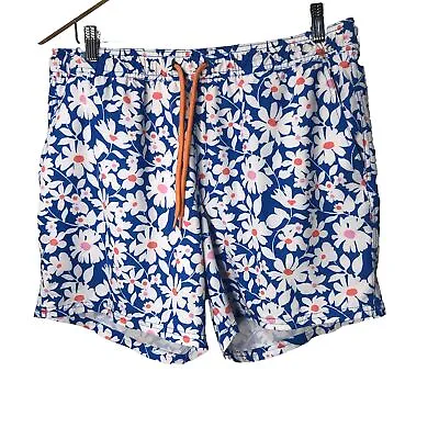 J Crew Flex Swimwear Swim Trunks Men's Size Large Blue Pink Floral Board Shorts • $13.98