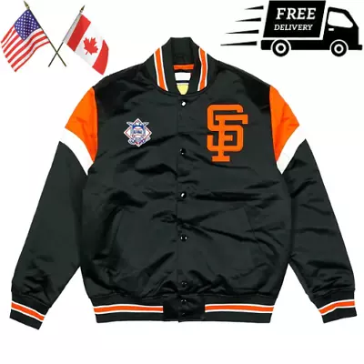 San Francisco Giants Home Game Full-Snap Black Soft Satin Bomber Varsity Jacket • $98.99