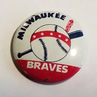 1956 Big League Baseball Club Pic Button Team Logo Vending Pin Milwaukee Braves • $44.95