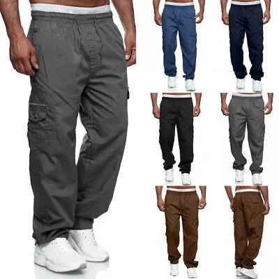 Mens Elasticated Cargo Pants Combat Work Lightweight Trousers Tracksuit Bottoms • £12.79