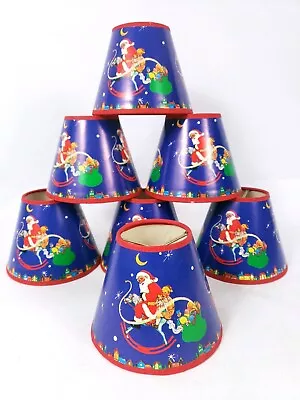 Rare Vintage Paper Christmas Small Chandelier Lamp Shades  Santa Rocking Horse  • $14.99