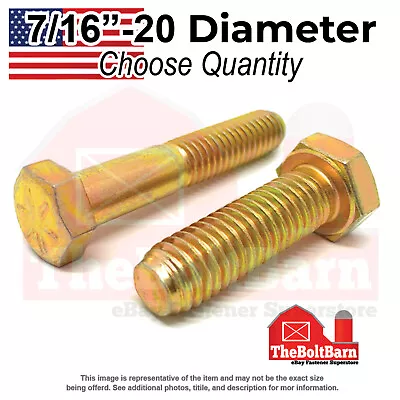 7/16 -20 Grade 8 Fine Hex Cap Screws Zinc Yellow USA Made (Choose Length & Qty) • $10